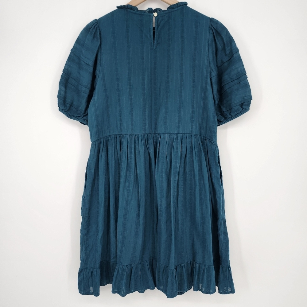 Universal Thread Womens Dress Size S Dark Teal Embroidered Puff Sleeve Ruffles - Picture 7 of 9